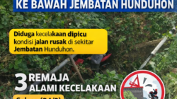 Ugal-ugalan, Pemotor Berboncengan Tiga Terjun ke Bawah Jembatan Hunduhon