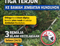 Ugal-ugalan, Pemotor Berboncengan Tiga Terjun ke Bawah Jembatan Hunduhon