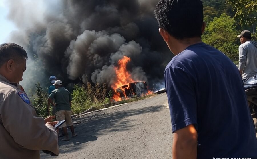 Mobil Tangki Bermuatan Solar Terbakar di Tanjakan Desa Kampangar Balantak, Sopir dan Kernet Dilaporkan Selamat