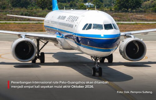 Penerbangan Palu–Guangzhou Ditambah Jadi Empat Kali Sepekan Mulai Akhir Oktober